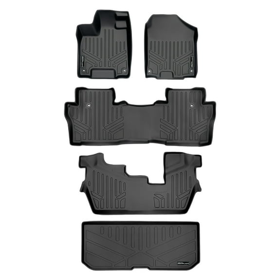 SMARTLINER 4 Rows Custom Fit Floor Liners Compatible with 2016 - 2022 Honda Pilot 8 Passenger (Gasoline | Fits Cargo in Upper Position )