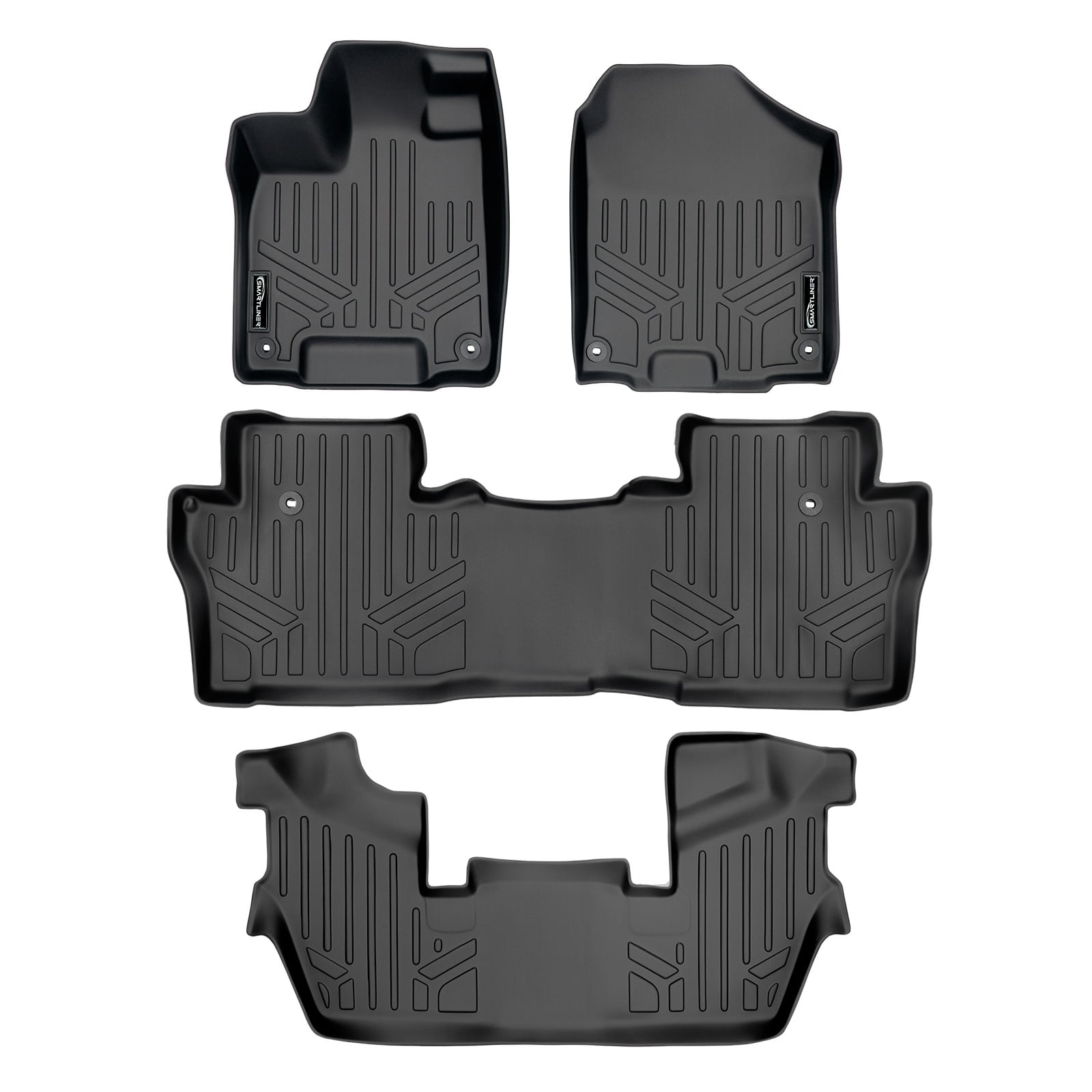 SMARTLINER 3 Rows Custom Fit Floor Liners Compatible with 2016 - 2022 Honda Pilot 7 Passenger and 8 Passenger (Gasoline | Fits Elite Trim)