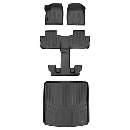 Smartliner SA0230-R-B0230-R-D0230-R 3 Rows Behind 2nd Row Floor Mats & Cargo Liner Set with 2nd Row Bucket Seats for 2020-2021 Cadillac XT6, Black