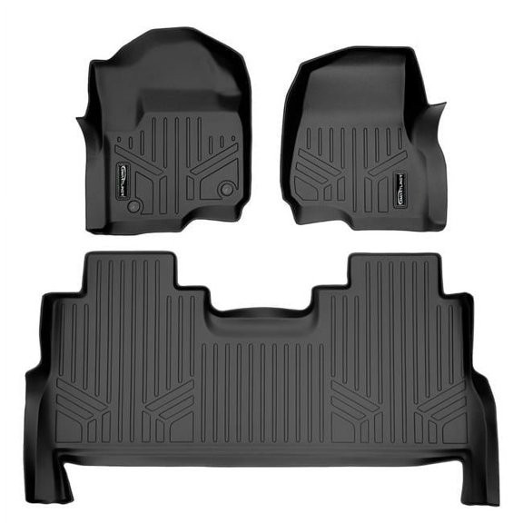 Smartliner SA0246-B0246 2 Row Super Duty Crew Cab Floor Mats Liner Set with 1st Row Bucket Seats for 2017-2022 Ford F-250, Black