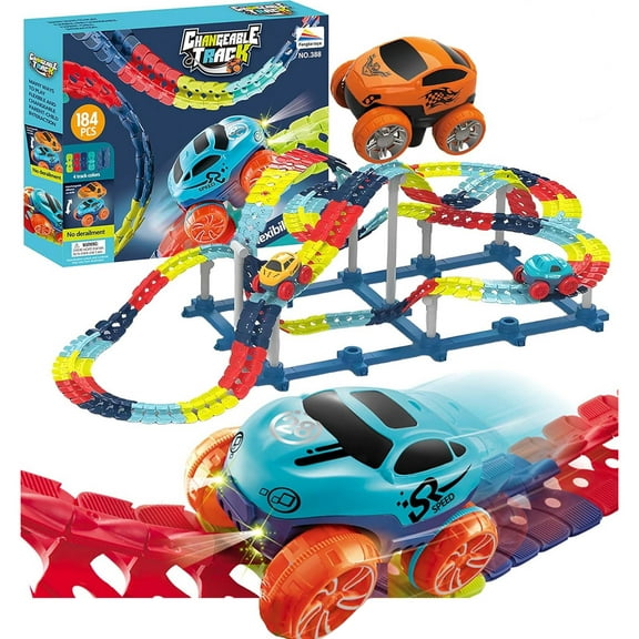 Magic Tracks Mega Set: Flex Glow in the Dark Racetrack with 2 LED Race ...