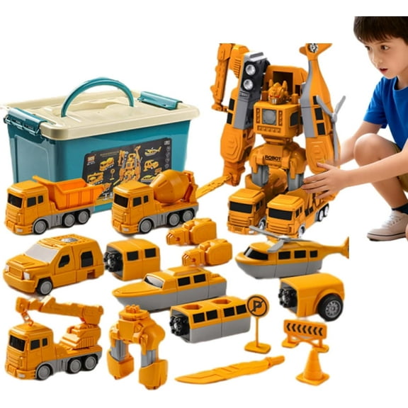 Smartoon Kids Magnetic Toys,26/35PCS Magnetics Robocar Set with Storage Box,7 in 1 Construction Vehicle & Robot Toy for Creative Play