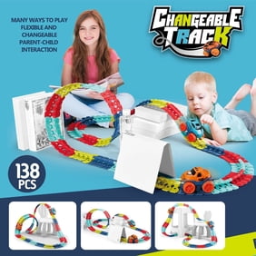 Kids Race Track Set, Anti-Gravity Flexible Track Toy with LED Light-Up Car, Interchangeable Car Shells & Multicolor Changeable Tracks, Gift for Children