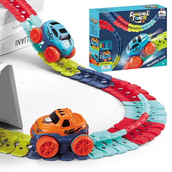 Race Track Set, Car Track Set with LED Light-Up Race Car, Interchangeable Car Shells and Multicolor Flexible Changeable Tack