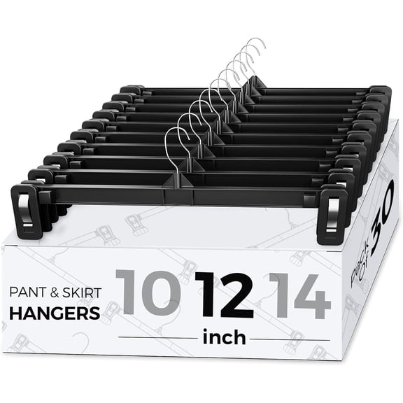Smartor Pants Hangers - 30 Pack, Black Clips Hangers with 360 Hooks, Shorts Hanger with Strong Clamps, Dress, Heavy Duty as Trousers, Skirt, Jeans, Towel and Bottom Clothes -12 Inch
