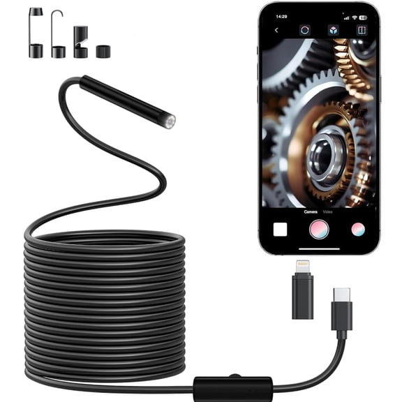 Smartphone Borescope Inspection Camera – 8mm Probe with 1280x960 HD & 8 LEDs, iOS Compatible Endoscope for Drain, Automotive, Pipe Inspection