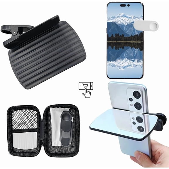 Smartphone Camera Mirror Reflection Clip Kit, 2025 New 2-in-1 Smartphone Selfie Reflector for Travel Photography, Adjustable Mobile Phone Reflection Camera Mirror Clip for All Phones (Black)