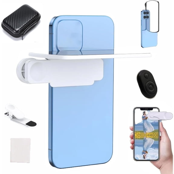 Smartphone Camera Mirror Reflection Clip Kit, Mirror Effect Lens - Capture Stunning Reflections Instantly, Adjustable HD Glass Vertical Clip on Selfie Mirror for Back Camera Recording (Black*1)