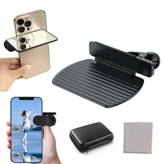 Smartphone Camera Mirror Reflection Clip Kit with Adjustable Phone Mount and Carrying Case