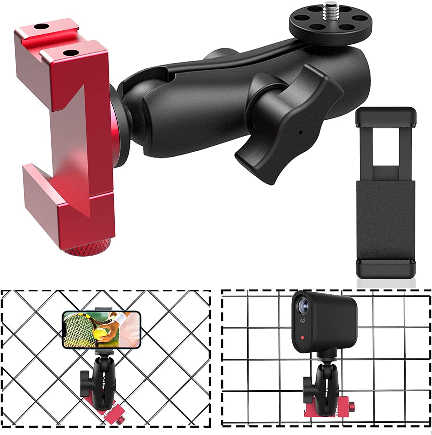 Smartphone Fence Mount Tennis Camera Fence Mount for iPhone & Android