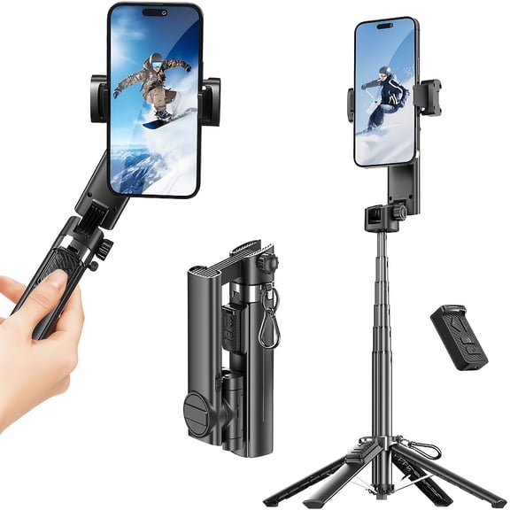 Smartphone Gimbal Stabilizer with Remote, 360 Auto Rotation & Balance for iPhone Android, Extendable Folding Selfie Stick for Vlog Live Streaming Outdoor Travel