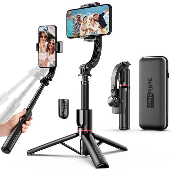 Smartphone Gimbal Stabilizer with Remote, Aluminum Extendable Selfie Stick Tripod, 360 Automatic Rotation, Auto Balance for Live Video Recording, Vlogging, YouTube Compatible with iPhone and Android