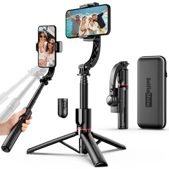 Smartphone Gimbal Stabilizer with Remote, Aluminum Extendable Selfie Stick Tripod, 360 Automatic Rotation, Auto Balance for Live Video Recording, Vlogging, YouTube Compatible with iPhone and Android