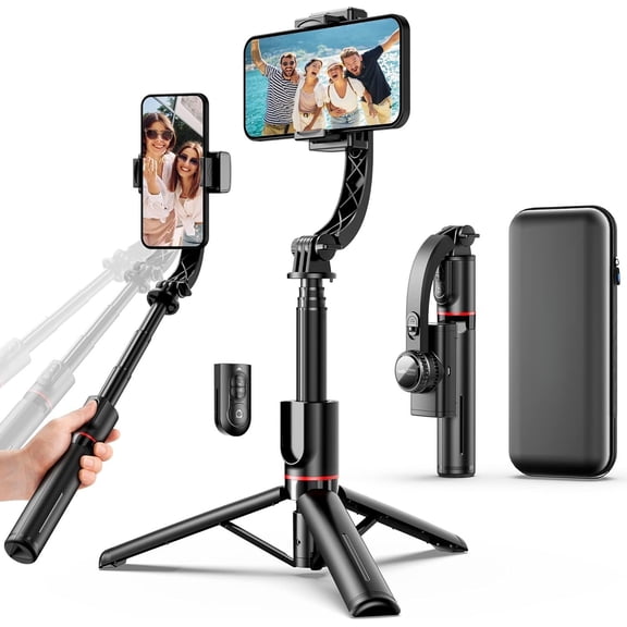 Smartphone Gimbal Stabilizer with Remote, Extendable Selfie Stick Tripod, 360? Automatic Rotation, Auto for Live Video Recording, Vlogging, YouTube Compatible with and Android