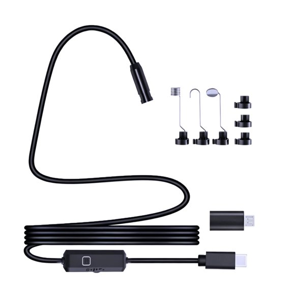 Smartphone Inspection Endoscope Camera with LED Tip, 8 mm Probe, IP67 Hook Magnet Side Lens Set for Pipes