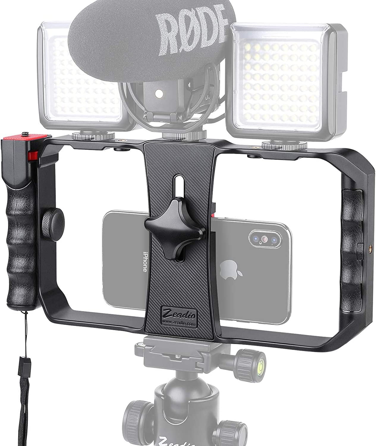 Smartphone Video Cage Rig Filmmaking Vlogging Case Phone Stabilizer Tripod Mount with Wireless Remote Shutter Fits for All iPhone and Android Smartphones