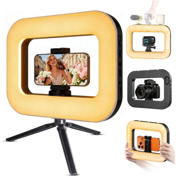 Smartphone Video Light Kit Handheld LED Mobile Stabilizer Selfie Fill Lighting Rig Lights Built-in 8000mAh Battery Rechargeable for Phone Camera, YouTube TIK tok Recording (ZGRL-02-)