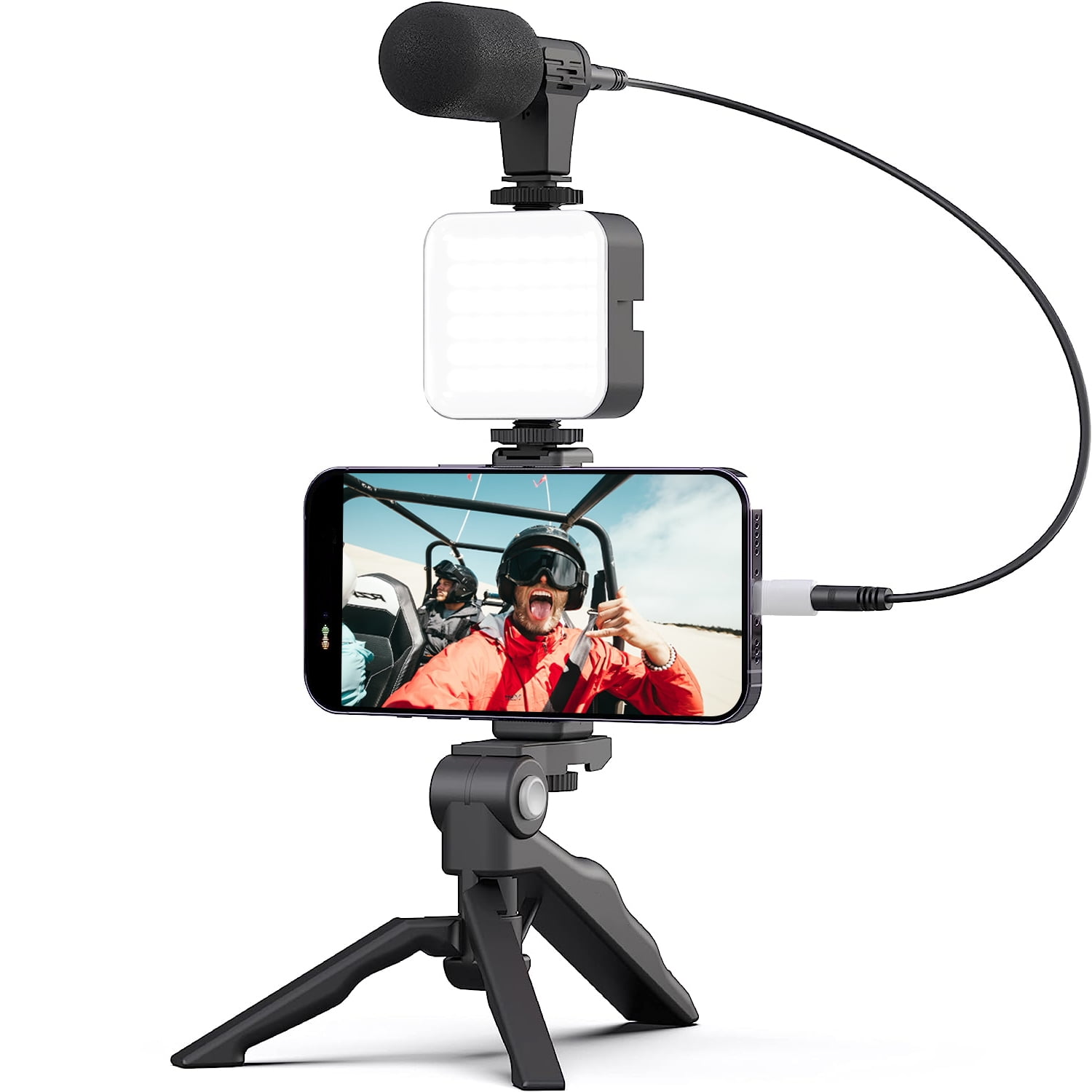 Smartphone Video Microphone Kit, Shotgun Mic Video Recording Accessories  W/LED Light, Phone Holder, Tripod, Compatible with iPhone 12 Xs Max 11 Pro  8