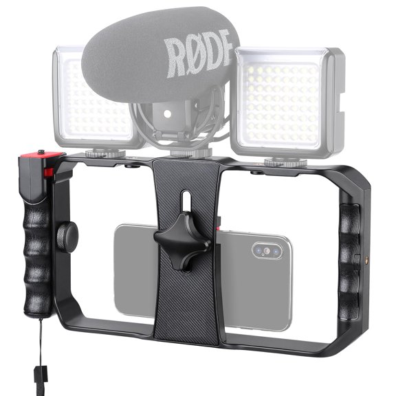 Smartphone Video Rig, Filmmaking Vlogging Cage, Phone Stabilizer Tripod Mount with Wireless Remote Shutter for All iPhone and Android Smartphones