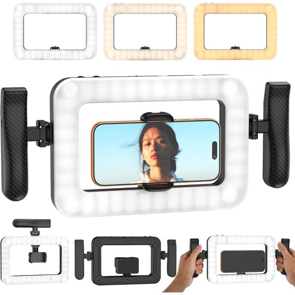 Smartphone Video Rig with LED Light, Ring Light for Phone, Video Recording with Remote, Adjustable 2900K-7000K&CRI 95+, Handheld Makeup Light for YouTube TikTok Live Streaming Makeup