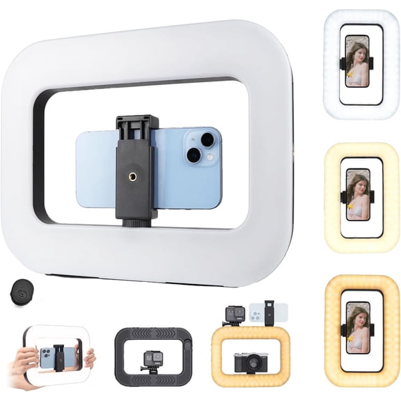 Smartphone Video Rig with Light, Handheld Ring Selfie Light Kit, LED Mobile Video Stabilizer with Built-in 8000mAh Battery for Camera, Smartphone, YouTube, TikTok Video Recording, Makeup