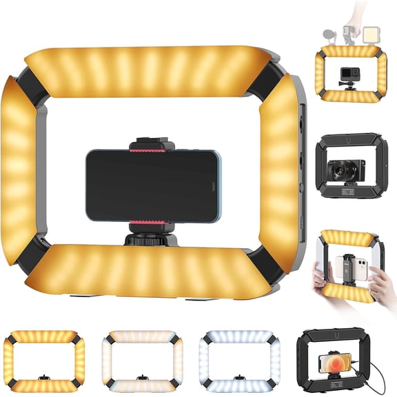 Smartphone Video Rig U200 Handheld LED Light Selfie Light Phone Video Stabilizer for Camera, Smartphone, Action Camera, YouTube, Setup, Filmmaking, Makeup,