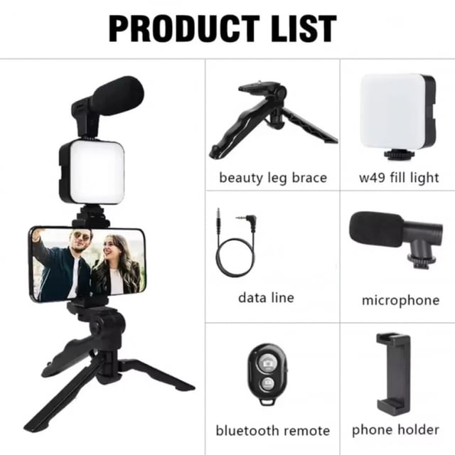 Smartphone Vlogging Kit With Tripod Phone Holder Mini Microphone LED ...