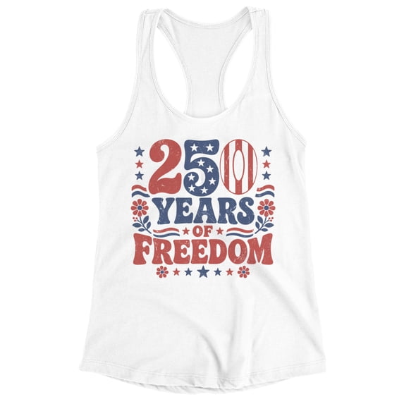 Smartprints 250 Years of Freedom Women's Racerback Tank Graphic Tee White, Cotton, S
