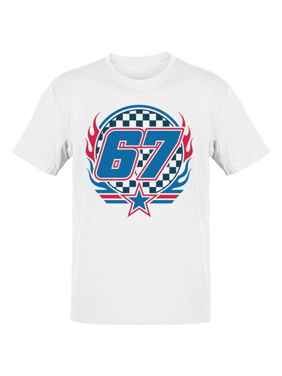 67 Racing Number Checkered Flames Men's T-Shirt White, Cotton, S