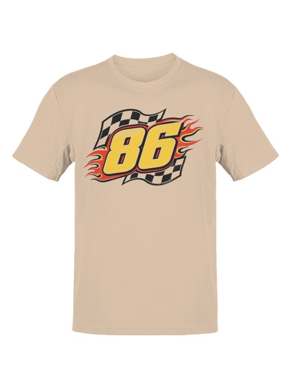 86 Racing Number Flames Checkered Flag Men's T-Shirt Natural, Cotton, S