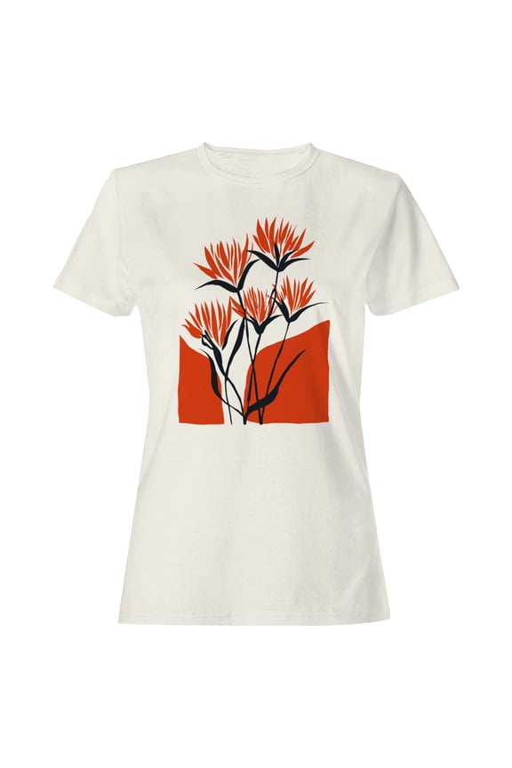 Abstract Tropical Flower Women's T-Shirt Off White, Cotton, M