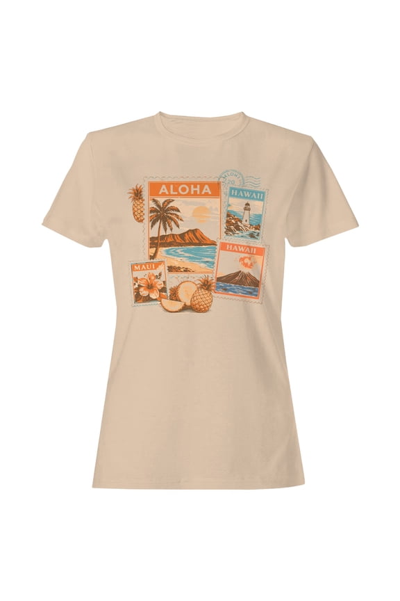 Aloha Hawaii Vintage Postcard Women's T-Shirt Natural, Cotton, L