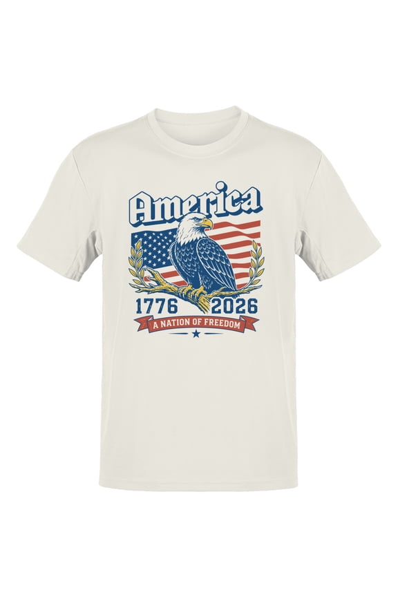America 1776 2026 Freedom Men's T-Shirt Off White, Cotton, XL