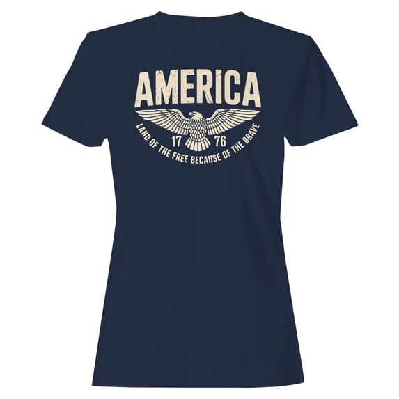Smartprints America Land of the Free 1776 Eagle Women's T-shirt, Navy, L