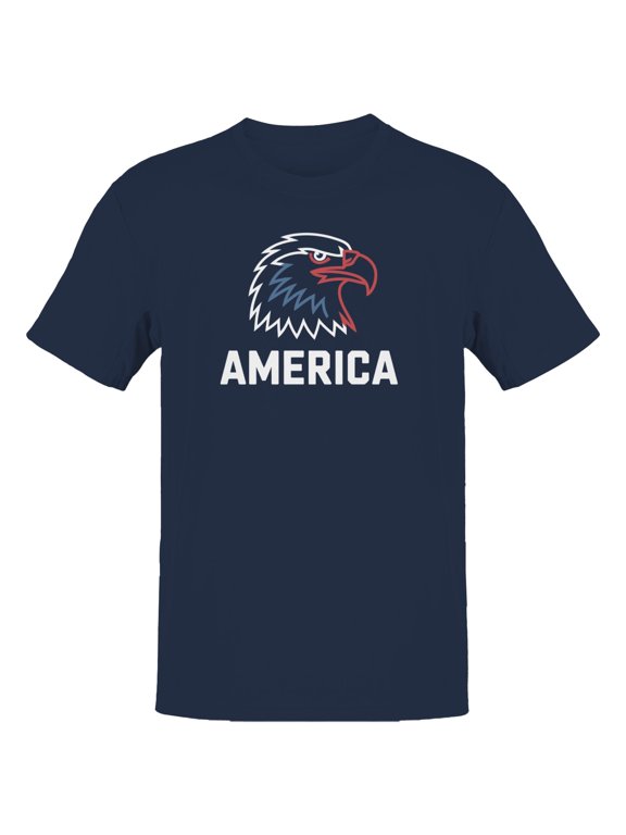 America Patriotic Eagle Head Graphic Men's T-shirt, Navy, M
