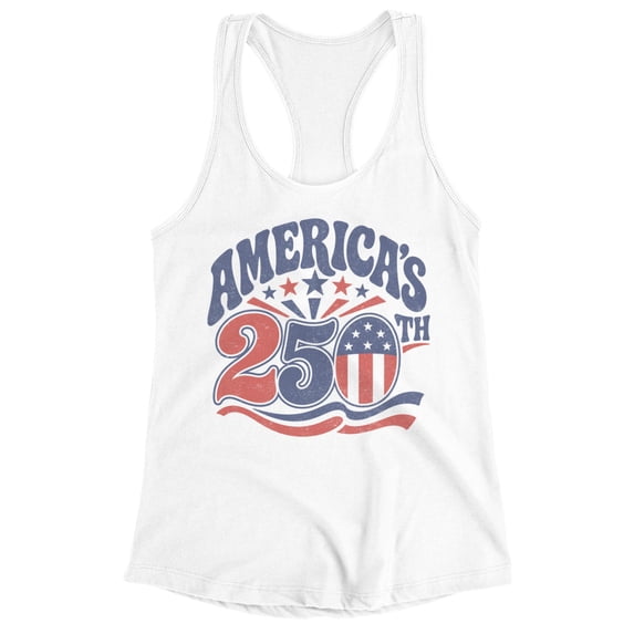 Smartprints America's 250Th Patriotic Women's Racerback Tank Graphic Tee White, Cotton, L