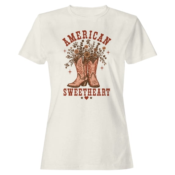 Smartprints American Sweetheart Cowboy Boots Floral Women's T-Shirt Off White, Cotton, XL