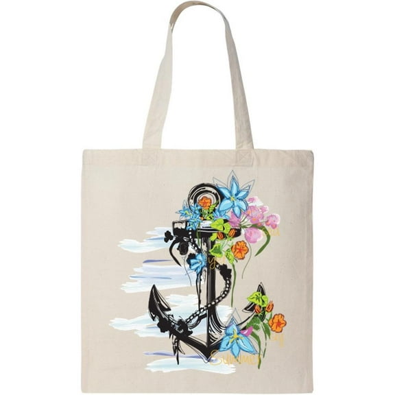Smartprints Anchor Flowers Tote Bag - Image by Shutterstock, One Size Cotton Canvas Tote Bag