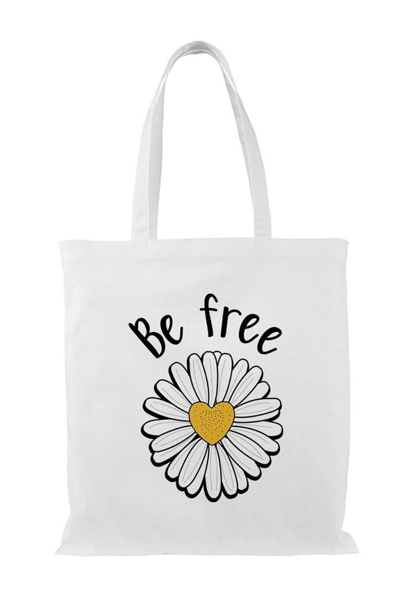 Be Free Heart Daisy Tote Bag - Image by Shutterstock, One Size Cotton Canvas Tote Bag
