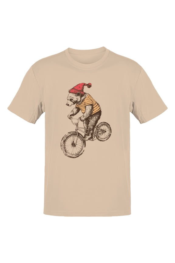 Bear Riding Bicycle Men's T-Shirt Natural, Cotton, M