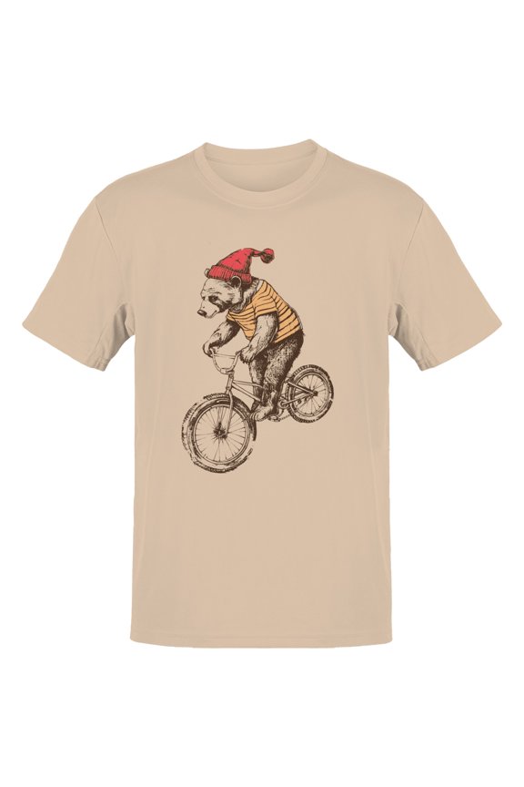 Bear Riding Bicycle Men's T-Shirt Natural, Cotton, S