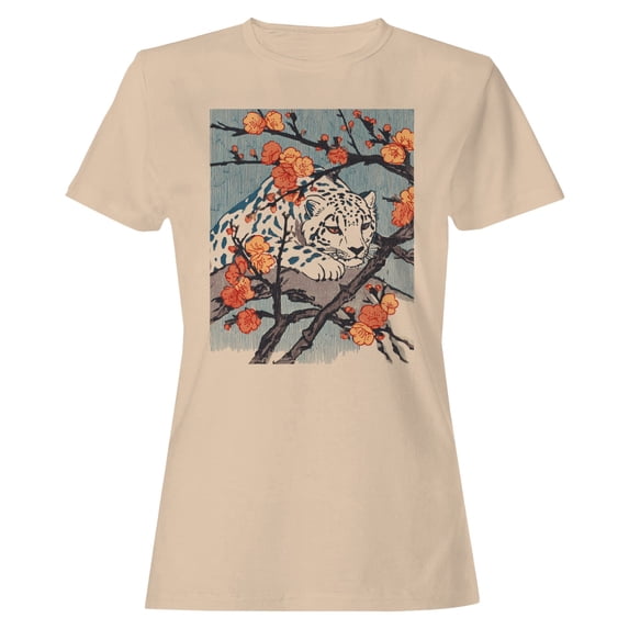 Smartprints Black Panther Plum Blossoms Rain Women's T-Shirt Natural, Cotton, 4XL