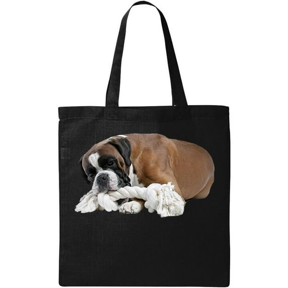 Smartprints Boxer Dog Playing Rope Tote Bag - Image by Shutterstock, One Size Cotton Canvas Tote Bag