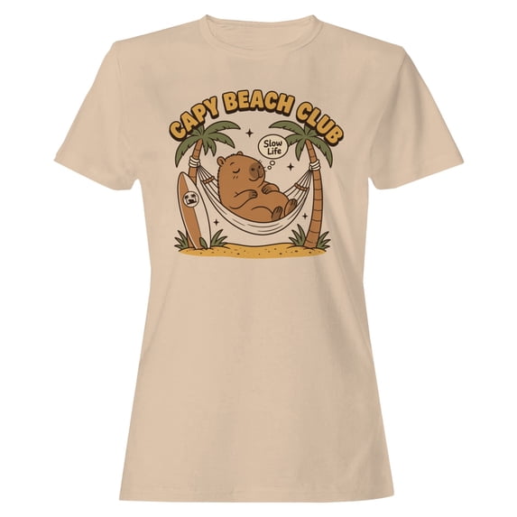 Smartprints Capy Beach Club Slow Life Women's T-Shirt Natural, Cotton, S