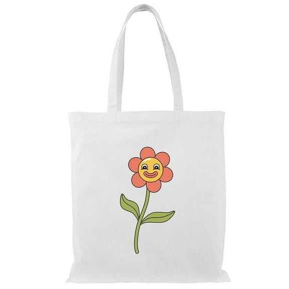 Smartprints Cartoon Flower Smile Groovy Art Tote Bag - Image by Shutterstock, One Size Cotton Canvas Tote Bag
