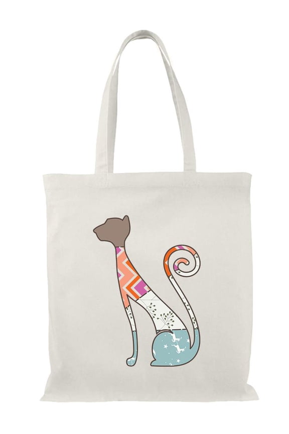 Cat Patchwork Silhouette Tote Bag - Image by Shutterstock, One Size Cotton Canvas Tote Bag