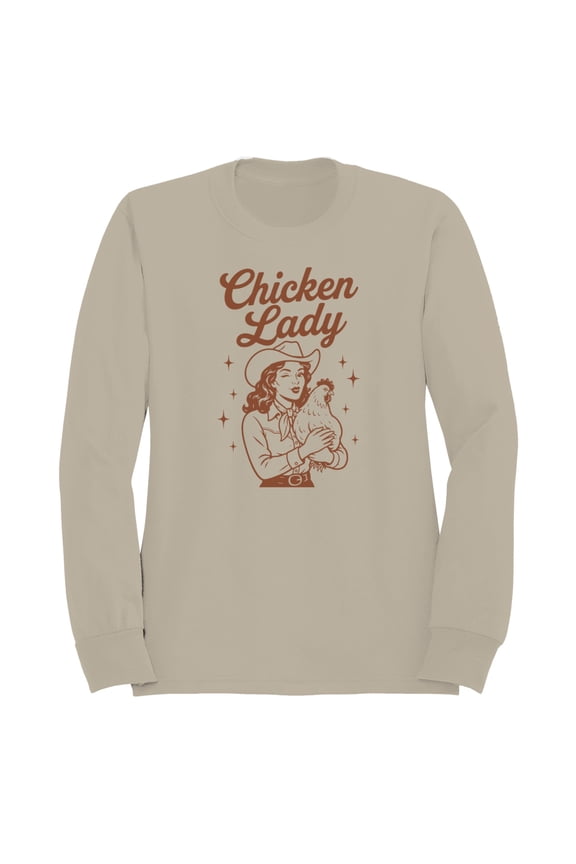 Chicken Lady Farm Animal Art Women's Sweatshirt Sand, Cotton, M