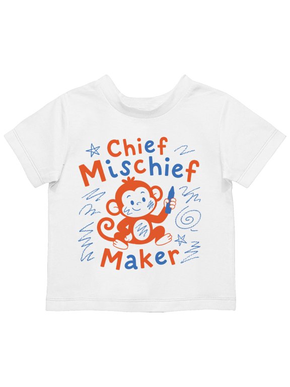 Chief Mischief Maker Monkey Doodle Toddler T-Shirt White, Cotton, 4T