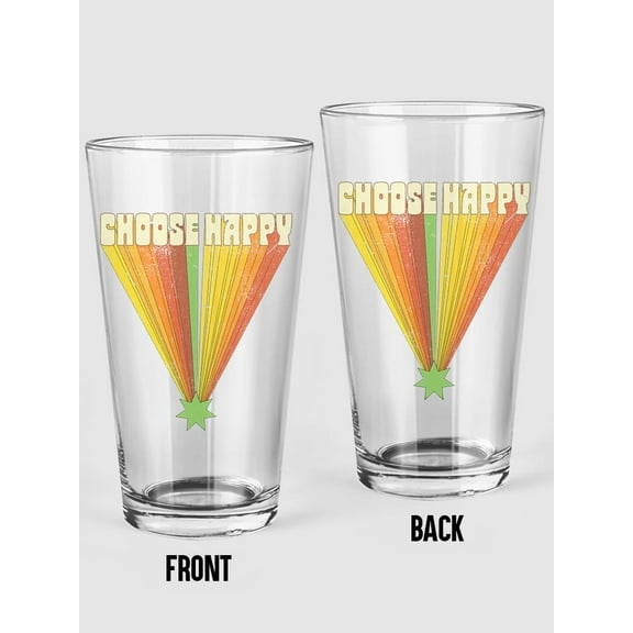 Smartprints Choose Happy Groovy Rainbows Pint Glass -Image by Shutterstock, 16 oz Transparent Glass