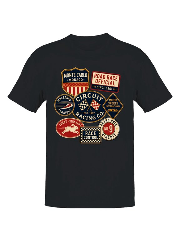 Circuit Racing Co. Vintage Badges Men's T-Shirt Black, Cotton, L